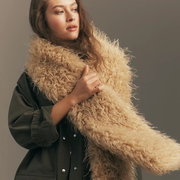 Anthropologie Accessories - Anthropologie Shaggy Faux Fur Scarf NWT Tan Neutral
